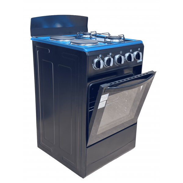 Spark Cooker SP5022 | 50x50cm Gas & Electric Cooker – 2 Gas Burners + 2 Electric Hotplate, Stainless Top