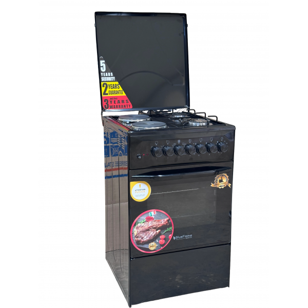 Blueflame Cooker C5022E - B  50x50cm 2 electric plates and 2 gas burners with electric oven black in color