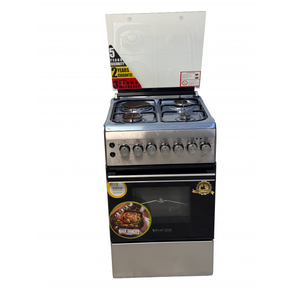 BlueFlame Cooker 50x60cm 3gas burners and 1 electric plate with electric oven,  inox - stainless steel