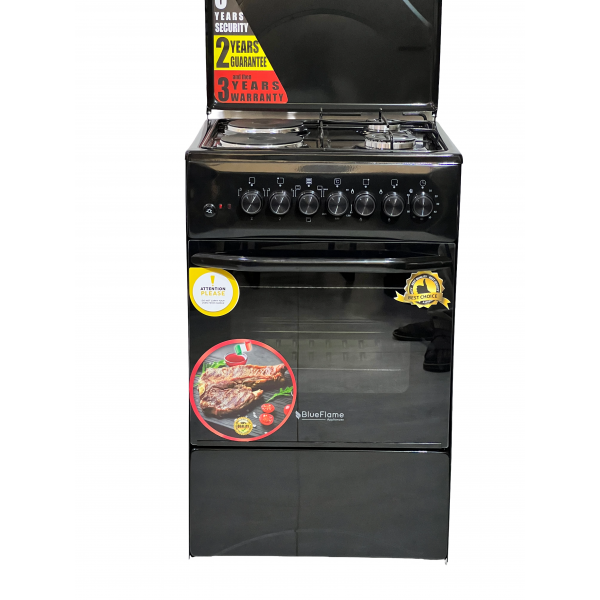 Blueflame Cooker C5022E - B  50x50cm 2 electric plates and 2 gas burners with electric oven black in color